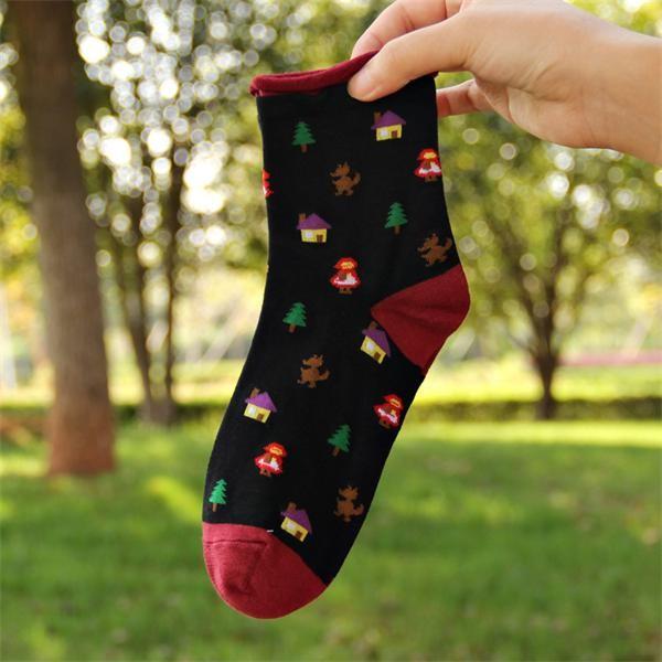 Cartoon christmas style summer cotton hosiery for women