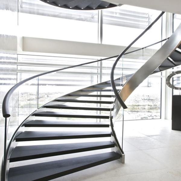 Indoor / Oudoor Building Curved Stairs Frameless Tempered Glass Railing 700-1800mm Width