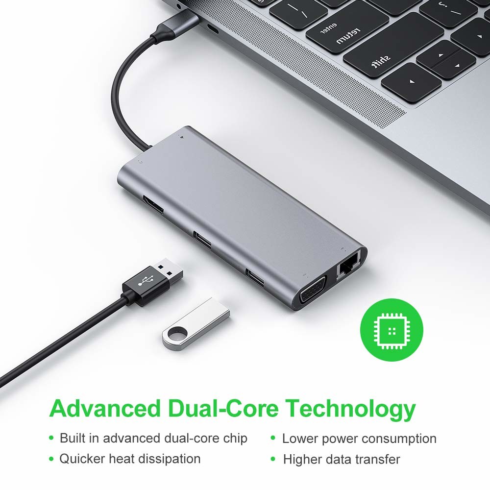 11 в 1 Type-C Hub Multiport Dock Station с адаптером USB3.0 PD SD/TF 4K HDMI VGA RJ45