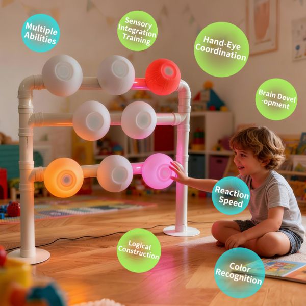 LED Interactive Whack-A-Mole Wall Game With Music For Educational Reaction Training Durable Plastic Construction