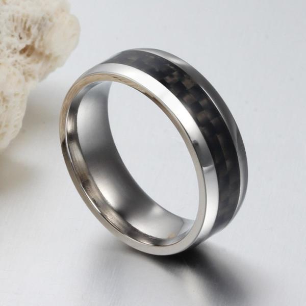 8mm Stainless Steel Carbon Fiber Inlay Wedding Band Polished For Men And Women