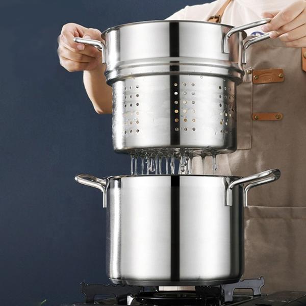 Home Cooking Stackable Steamer Pot Stainless Steel 22cm Soup Stock Pot