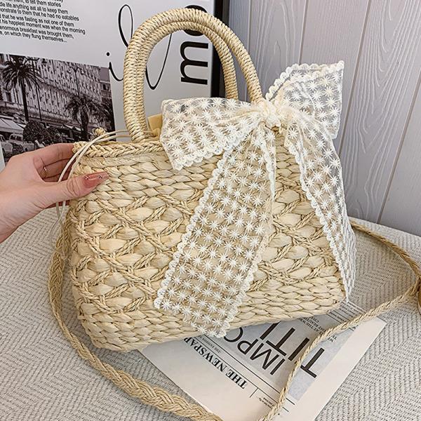 2024 Shoulder Bags Tote Bag Mexico French Basket Straw Weave Beach Bags Women Striped