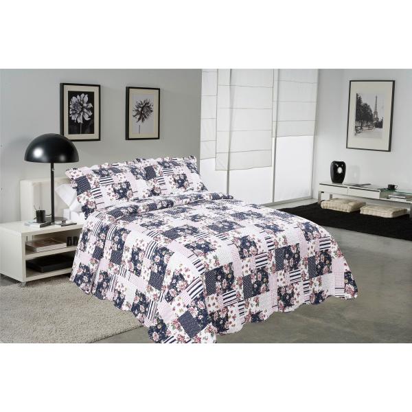 Blue Square Printed Quilt Set Machine Washing In Cold Water Separately For Family
