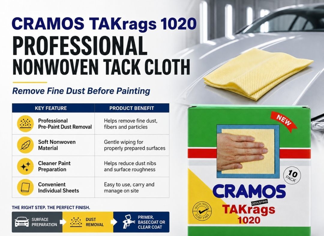 CRAMOS 1020 Nonwoven Sticky Tack Rag 35cm x 35cm Automotive Spray Paint Surface Cleaning Cloth 10pcs