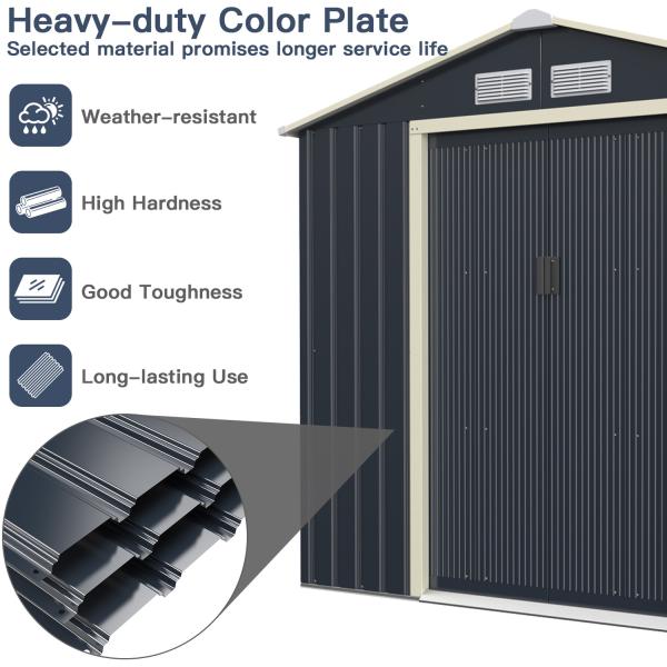 Large Size Metal Garden Building Shed with 4 Vents 43kg Powder Coated Frame by AJUNION