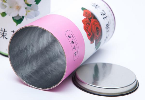 Customized Logo Food Grade Tea Box Waterproof Round Paper Can With Tin Lid 85x210mm