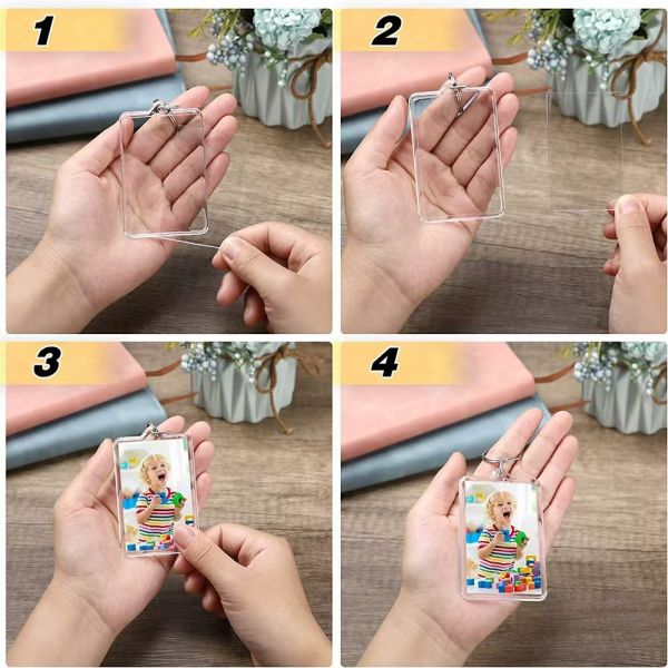 Sublimation Blank Acrylic Keychain Custom Picture Insert Clear Plastic Acrylic Photo Frame Keychain