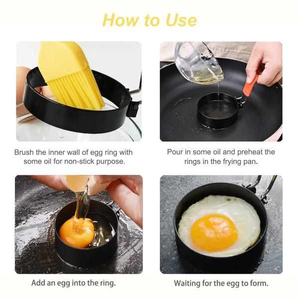 Nonstick Silicone Fried Stainless Steel Egg Mold Rings Pancake Molds with Handle