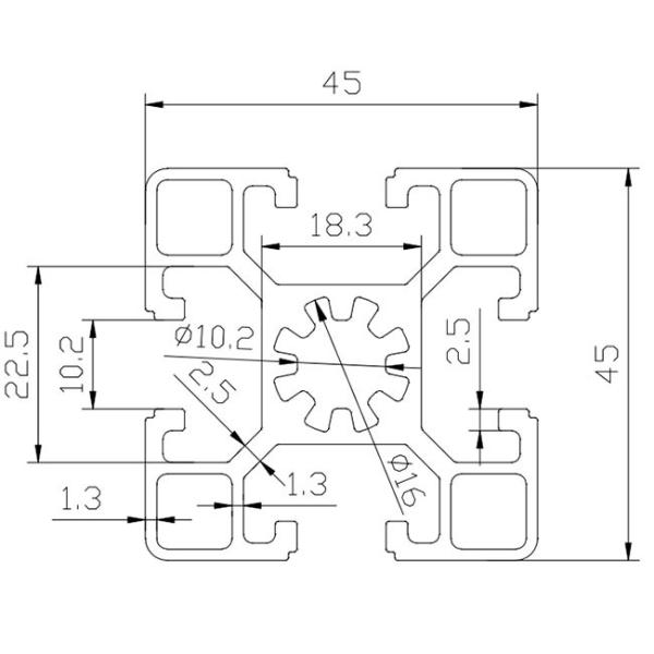 10.2mm Hole 45 * 45 Aluminum T Slot Table Plates 1.3mm Thickness Design