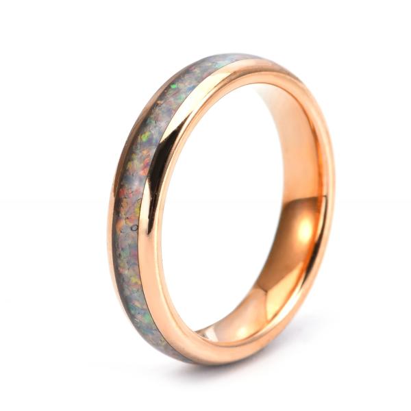 Tungsten Carbide Galaxy Wedding Band Opal Inlay Black Rose Gold Silver 4mm For Women
