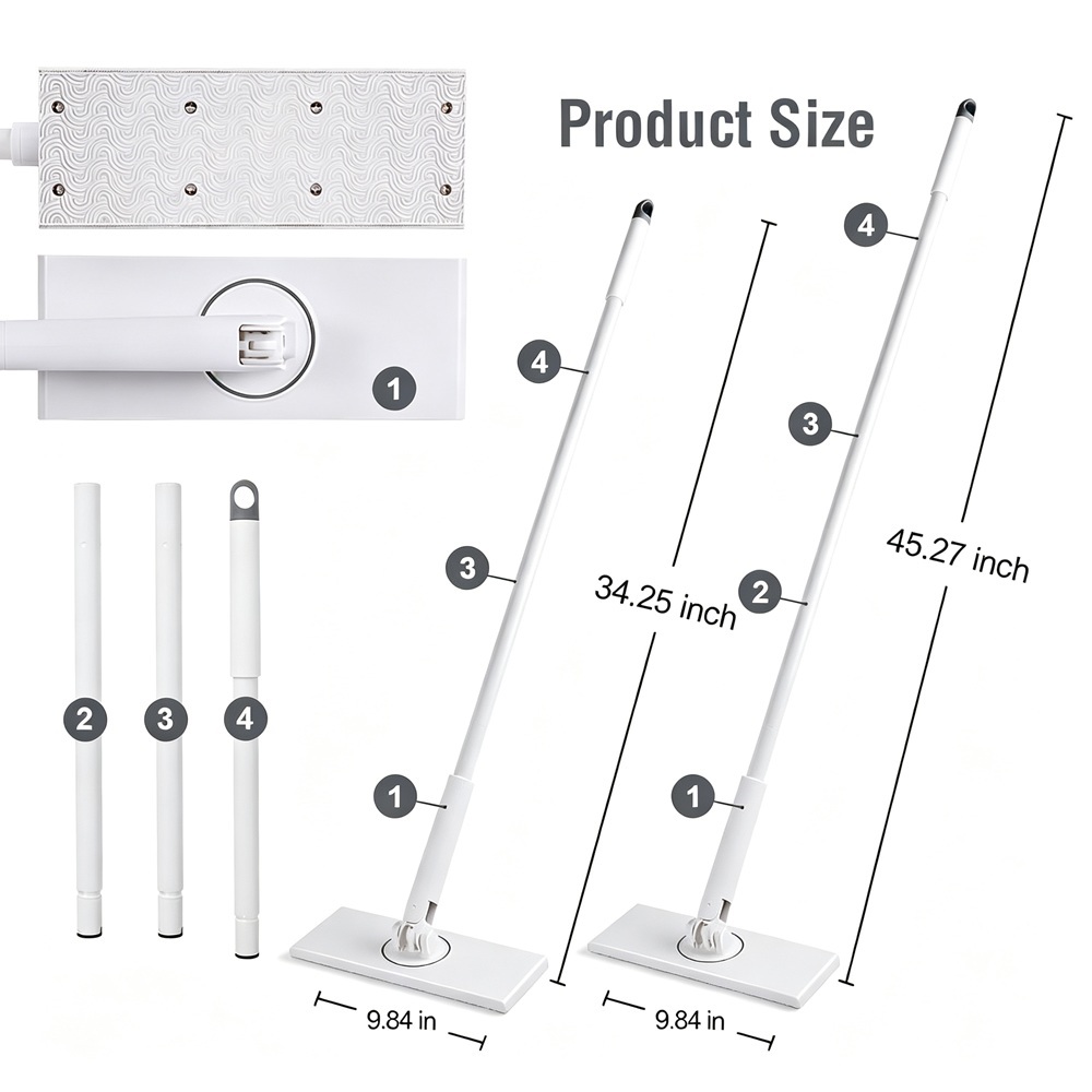 Automatic Clamping Mop Snap Grip Hands-Free Disposable Wipe Flat Mops