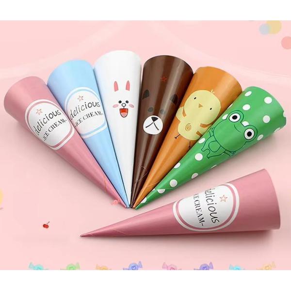 Summer Customized Logo Sleeving Cone Shaped Ice Cream Paper Holder for Food Packaging