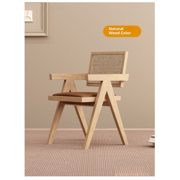 Eco-friendly Solid Wood PU Rattan Weaving Backrest Armchair Premium Comfort for Apartment Hotel Dining Rooms-Modern Design