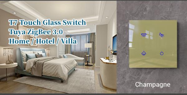 Wireless Mobile Control Tuya Zigbee Smart Switch Touch Screen Bule Light For Hotels Villa