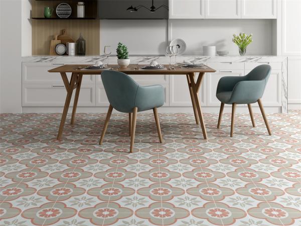 White and Blue Retro Flower Ceramic Rustic Tile 200x200mm