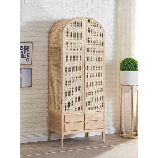 Wooden Wardrobe Closet Modern Rattan Clothes Storage Cabinet 2 Door Solid Wood 75*58*201cm