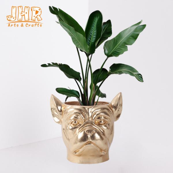 Decorative Fiberclay Bronze Plant Pots Lion Statue Tabletop Planter