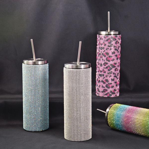 Personalized 20 Oz Plastic Water Bottle Bling Rhinestone Tumbler Water Bottle With Handle And Straw Screw Lids Double Wall Insulation