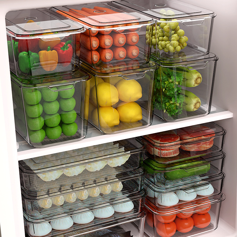 Transparent PET Refrigerator Organizer Bins Stackable Freezer Food Storage Container Home Food Storage Box