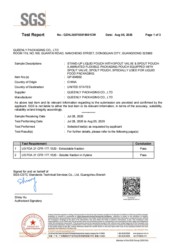 Queenly Packaging Co., Ltd； Certifications