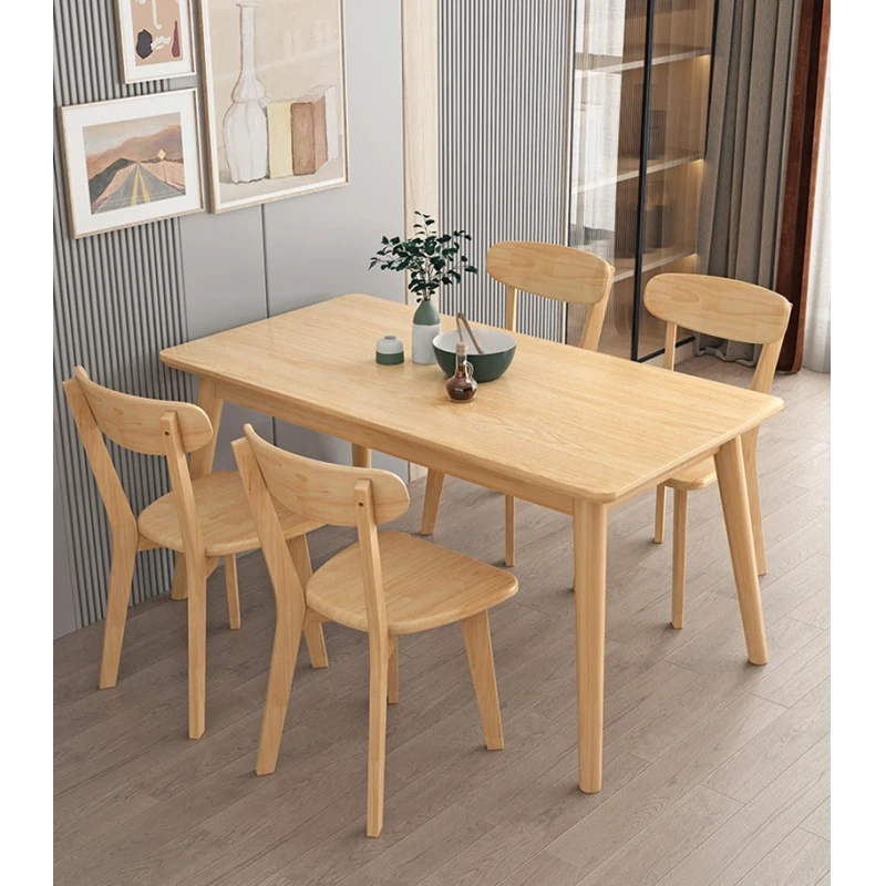 4-Person Modern Solid Wood Dining Table Set Rectangular No Turntable Adjustable Height Ideal for Living Room and Kitchen