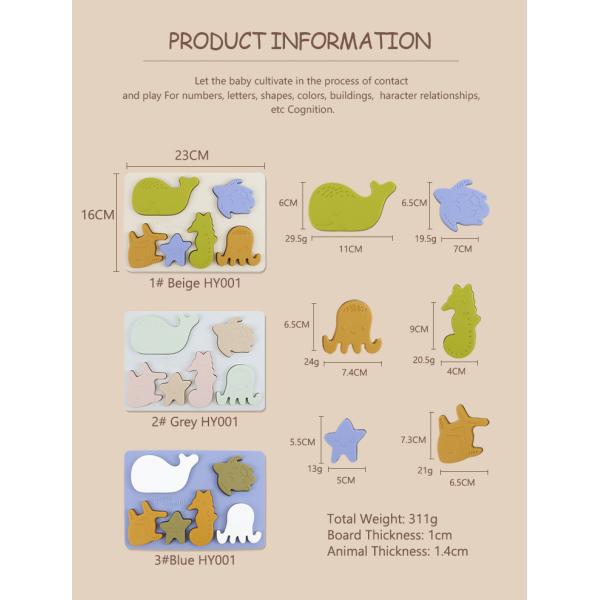 Sea Ocean Animals Silicone Puzzle , Educational Montessori Baby Puzzle