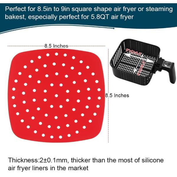 Reusable Air Fryer Liners Non-Stick 8.5 Inch Silicone Square Air Fryer Liner Mats