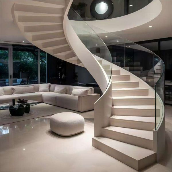 Custom Curved Insulated Tempered Glass Stair Railing | Double Curved Handrail for Safety