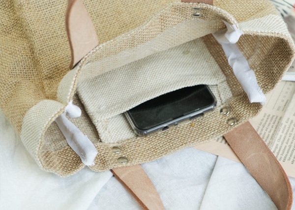 Women Waterproof Jute Packaging Bags With Leather Handle