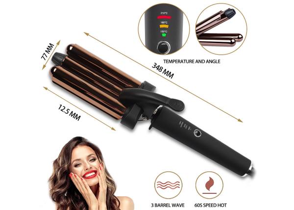 O uso da casa do encrespador grande da onda do titânio de três tambores cabelo automático do diodo emissor de luz oscila