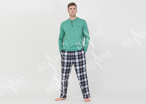 Spring Autumn Mens Luxury Sleepwear Functional Placket Side Pockets Design