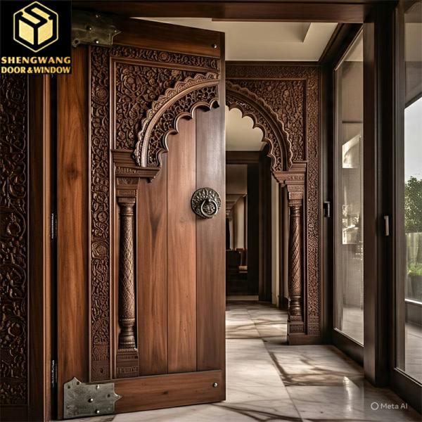 Puerta residencial de cobre gris personalizada puerta de entrada de acero de swing izquierda