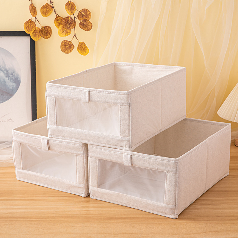 Large Visual Window Cotton and Linen Foldable Household Fabric Storage Box Classic Square New Storage Bins for Clothes Shoes