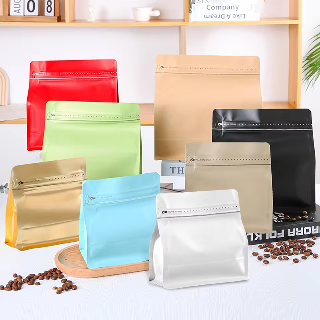 Gravure Printing Surface Reusable Plastic Pouch Coffee Beans Flat Square Bottom Valve Zipper Coffee Bags