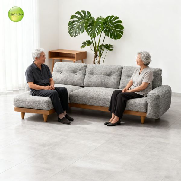 Light Neutral Sectional: Subtle Elegance, Wood Edge – A Smart Choice for Design-Forward Calm Interiors