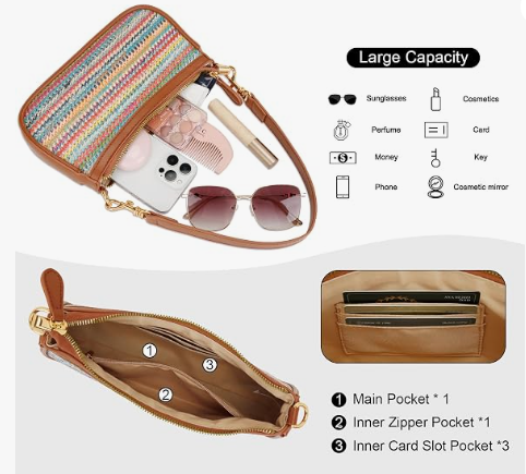 Small Black Purse for Women, Cute Mini Shoulder Bag Zipper Closure | 2 Removable Straps, Retro Underarm Bags, Classic Crossbody Bag, Handbag for Women