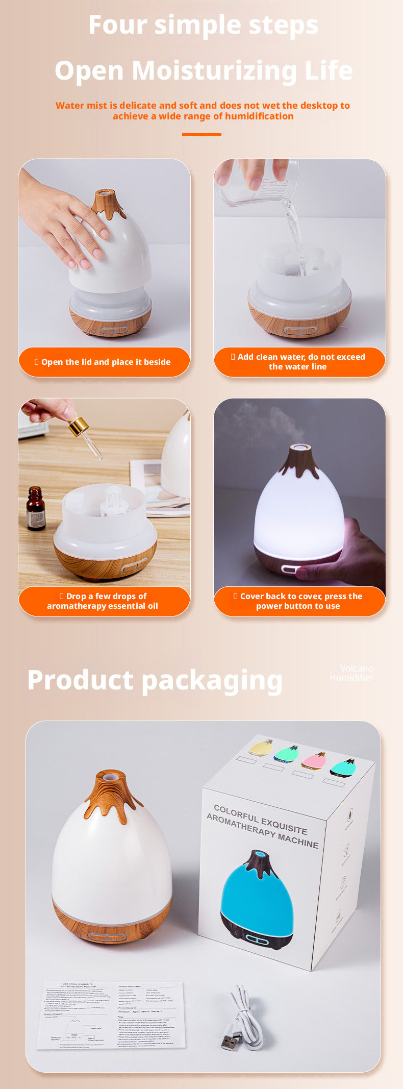 Diffuser Machine Premium Ultrasonic Volcano Aromatherapy Diffuser LED Air Purifying Fragrance Sprayer