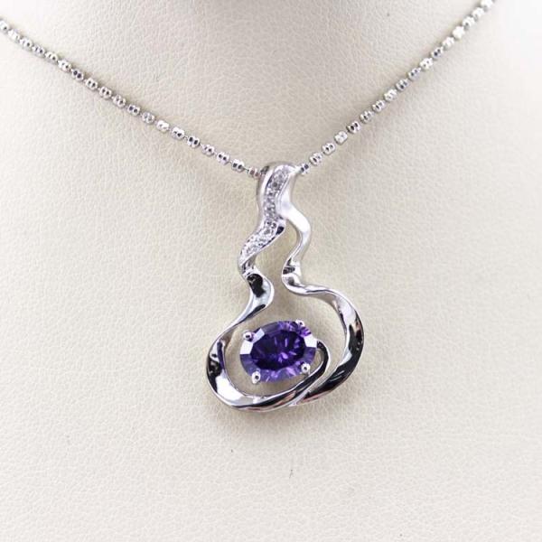 925 Silver Bead Chain  Oval 6x8mm Blue Cubic Zircon Pendant Necklace(P34)