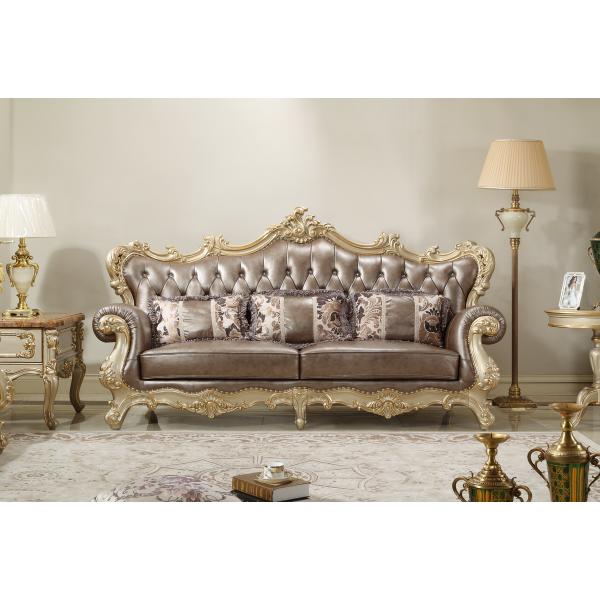Brown Genuine leather 1+2+3seat Sofa in Classic carving Furniture Sliver color Joyful Ever