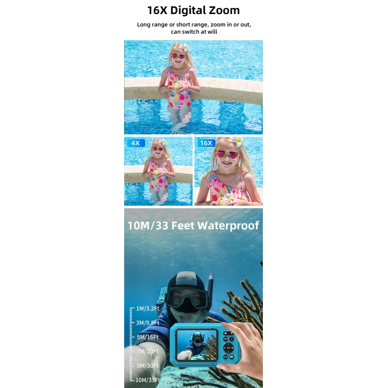 Vintage 4K 56MP 16X Zoom Dual Screen Waterproof Digital Camera With Anti Shake  LED Light and Auto Focus for Swimming and Diving