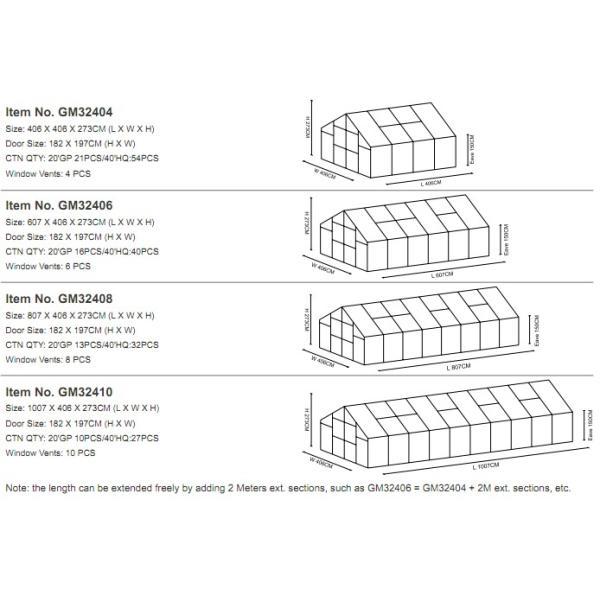 Aluminum Greenhouse-Titan series-406X406X273CM-Green/Black Color-10mm thick PC