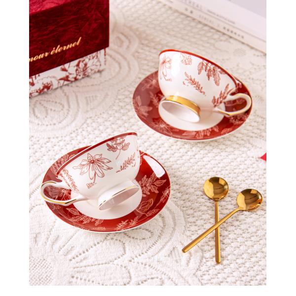 Vintage Design Style Luxury Porcelain Tea Cup And Saucer Set Sustainable Bone Gift
