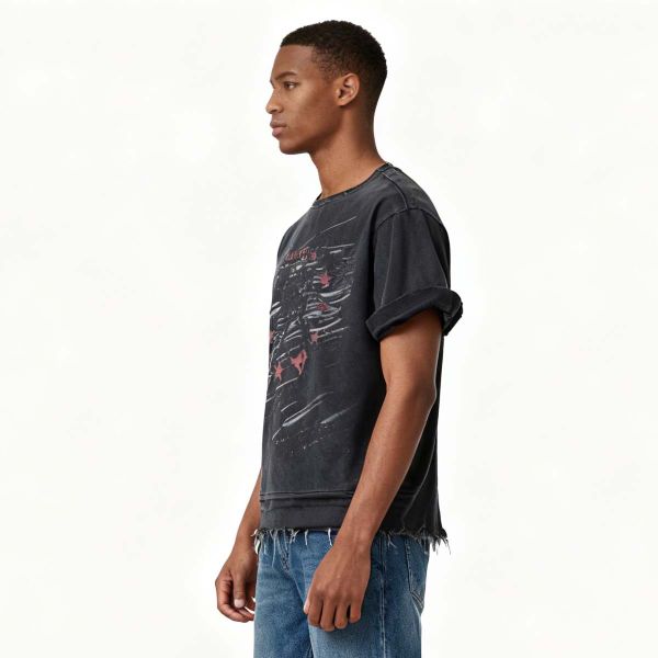 2026 Trending Custom Distressed Printed Boxy Oversized Cropped Shorts Sleeve 100% Cotton Quick Dry Athletic Wear Men's T-shirt