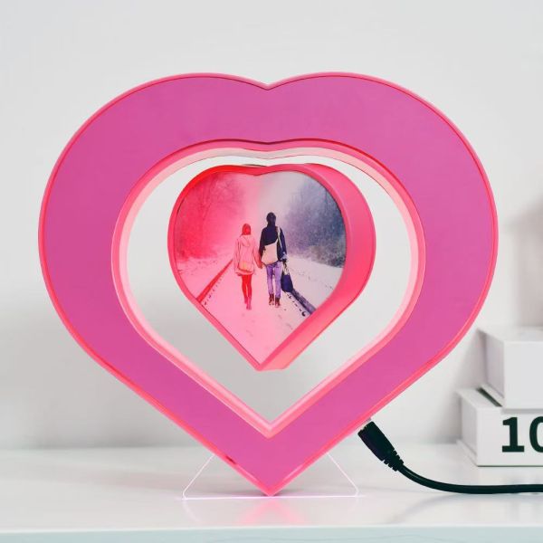 Heart Shaped Sublimation Magnetic Levitating Picture Frame Double Sided Creative Birthday Gift Home Decor Wedding Family Photo Frame
