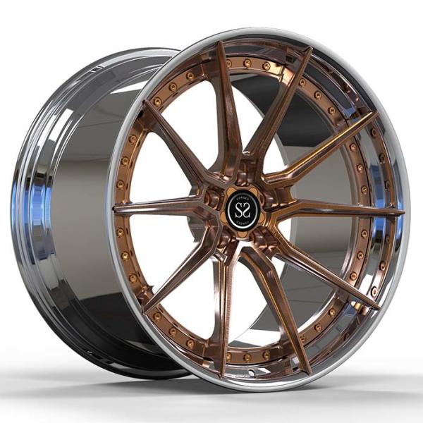 Custom 2-PC Forged Aluminum Alloy Rims Bronze Face Polished Barrel 18 19 Inches