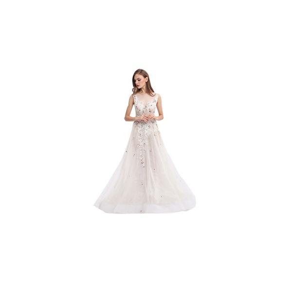 Classical White Party Dresses For Women , Lace Appliqued Long Evening Dresses