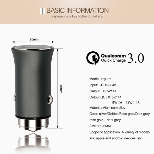 Qualcomm quick charge 3.0 car usb charger, universal car charger for phones, top selling car usb charger