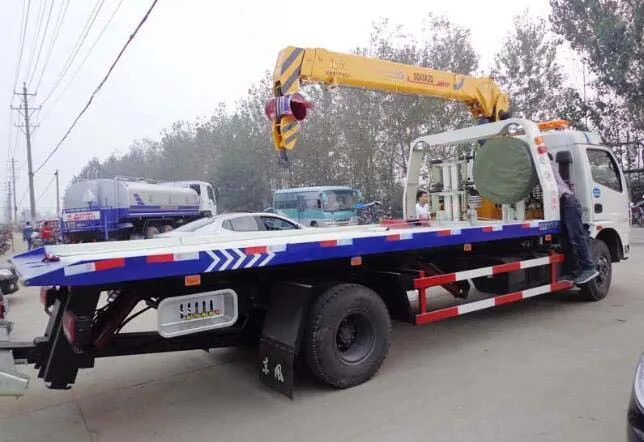 Dongfeng Rollback Tow Truck Mounted Crane Wrecker Flatbed Wheel Lift Car