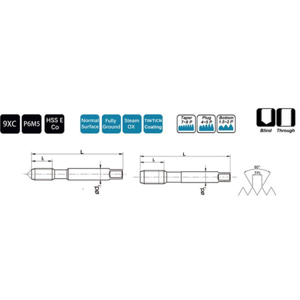 Bright Metric HSS Hand Tap P6M5 Material Russian Standard GOST 3266 - 81